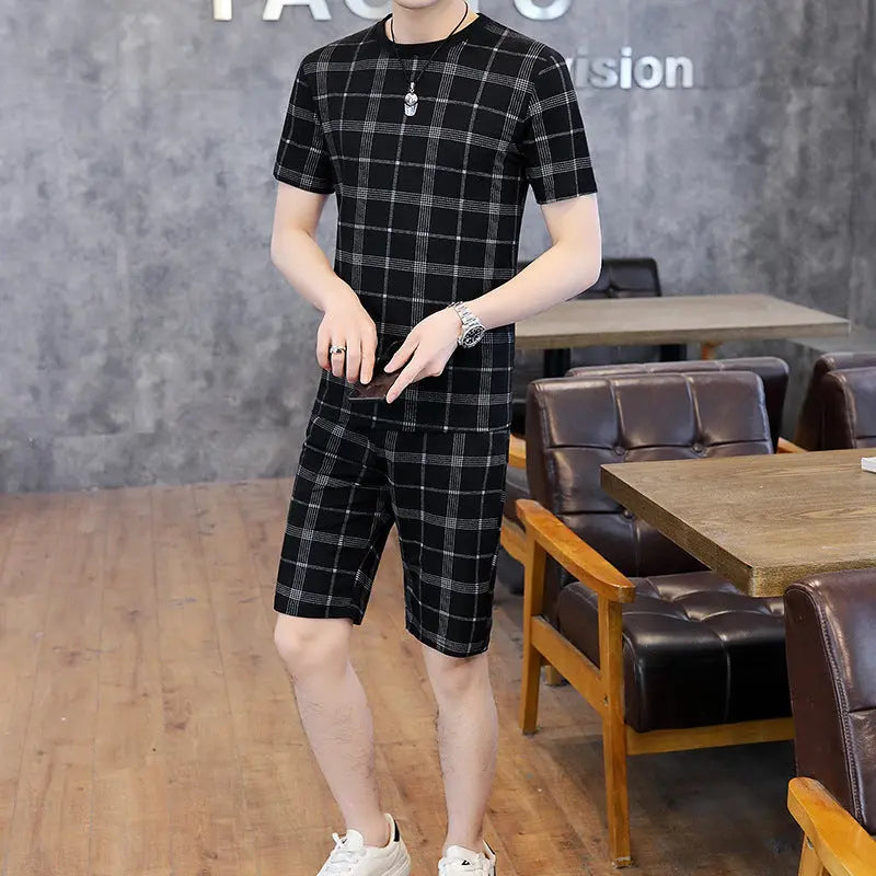 Casual Suit Short-sleeved T-shirt Male Boy Tide Brand Two-piece Shorts Shorts - WAlMYe #
