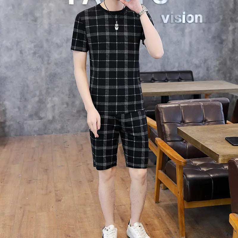 Casual Suit Short-sleeved T-shirt Male Boy Tide Brand Two-piece Shorts Shorts - WAlMYe #