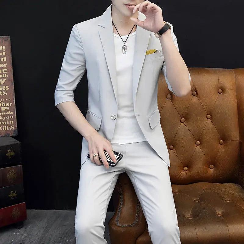 Casual Three-quarter Sleeve Small Suit Men's Jacket Thin Short-sleeved Suit - WAlMYe #
