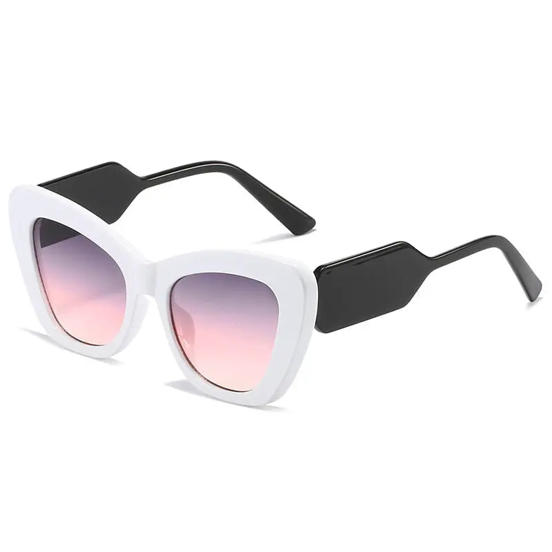 Cat Eye Sunglasses Personality Fashion Color Contrast Large Frame Glasses All-match Flat Sunglasses - WAlMYe #