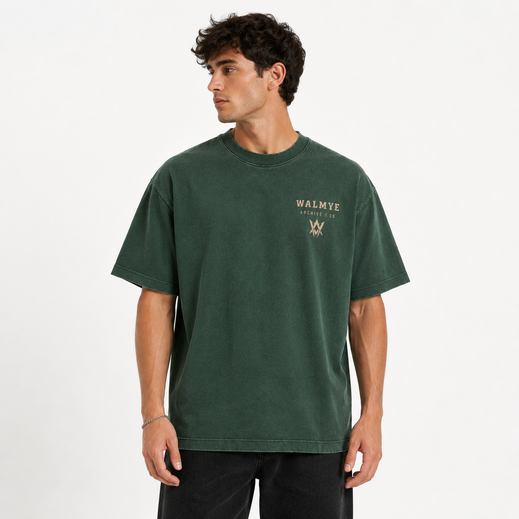 WALMYE Archive Heavyweight Vintage Washed Frayed Tee – Retro Green