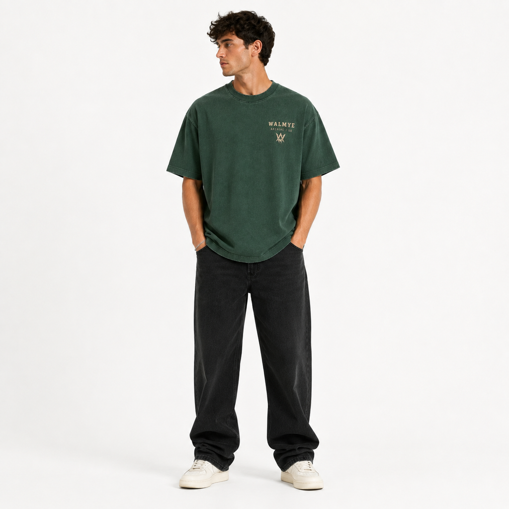 WALMYE Archive Heavyweight Vintage Washed Frayed Tee – Retro Green