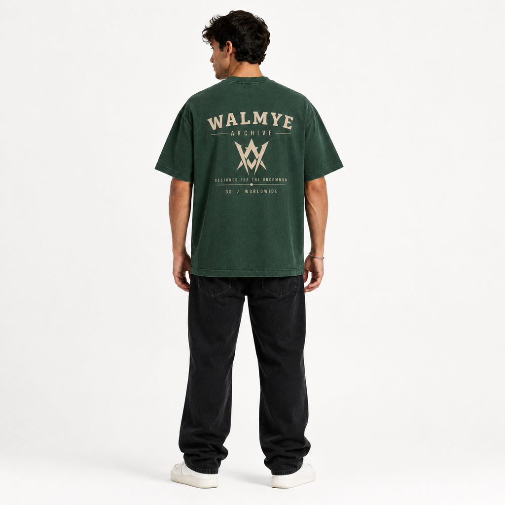 WALMYE Archive Heavyweight Vintage Washed Frayed Tee – Retro Green