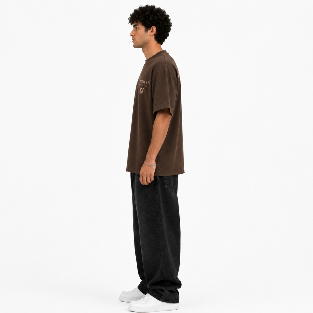 WALMYE Archive Heavyweight Vintage Washed Frayed Tee – Coffee