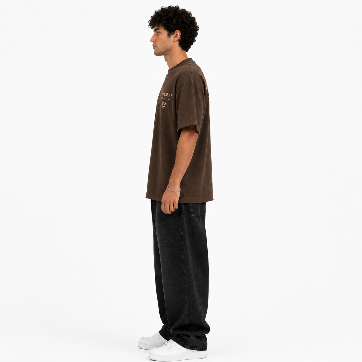 WALMYE Archive Heavyweight Vintage Washed Frayed Tee – Coffee