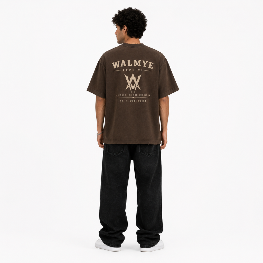 WALMYE Archive Heavyweight Vintage Washed Frayed Tee – Coffee