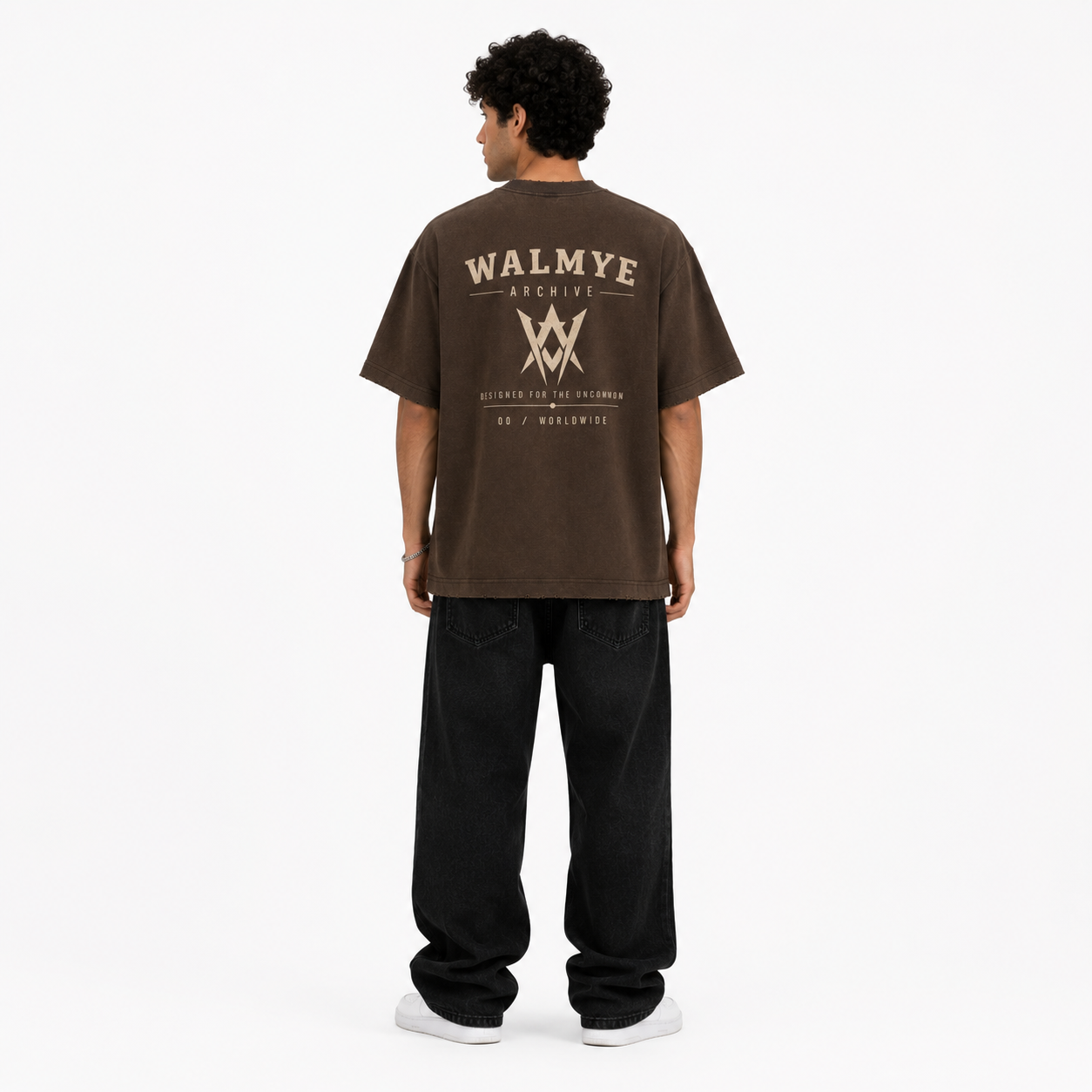 WALMYE Archive Heavyweight Vintage Washed Frayed Tee – Coffee