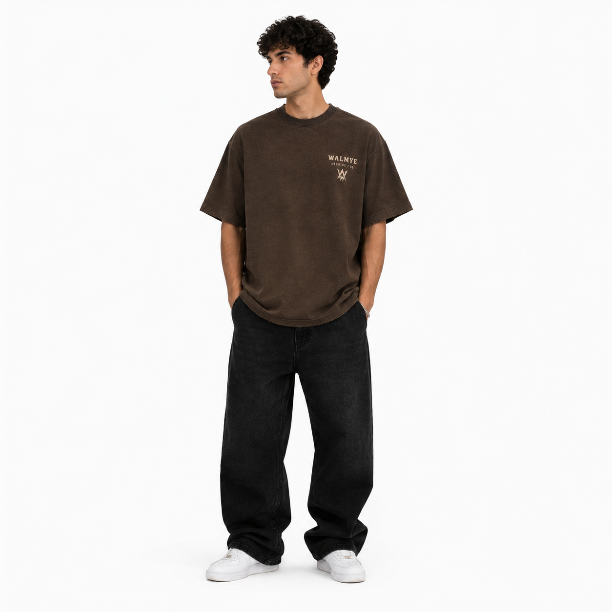 WALMYE Archive Heavyweight Vintage Washed Frayed Tee – Coffee