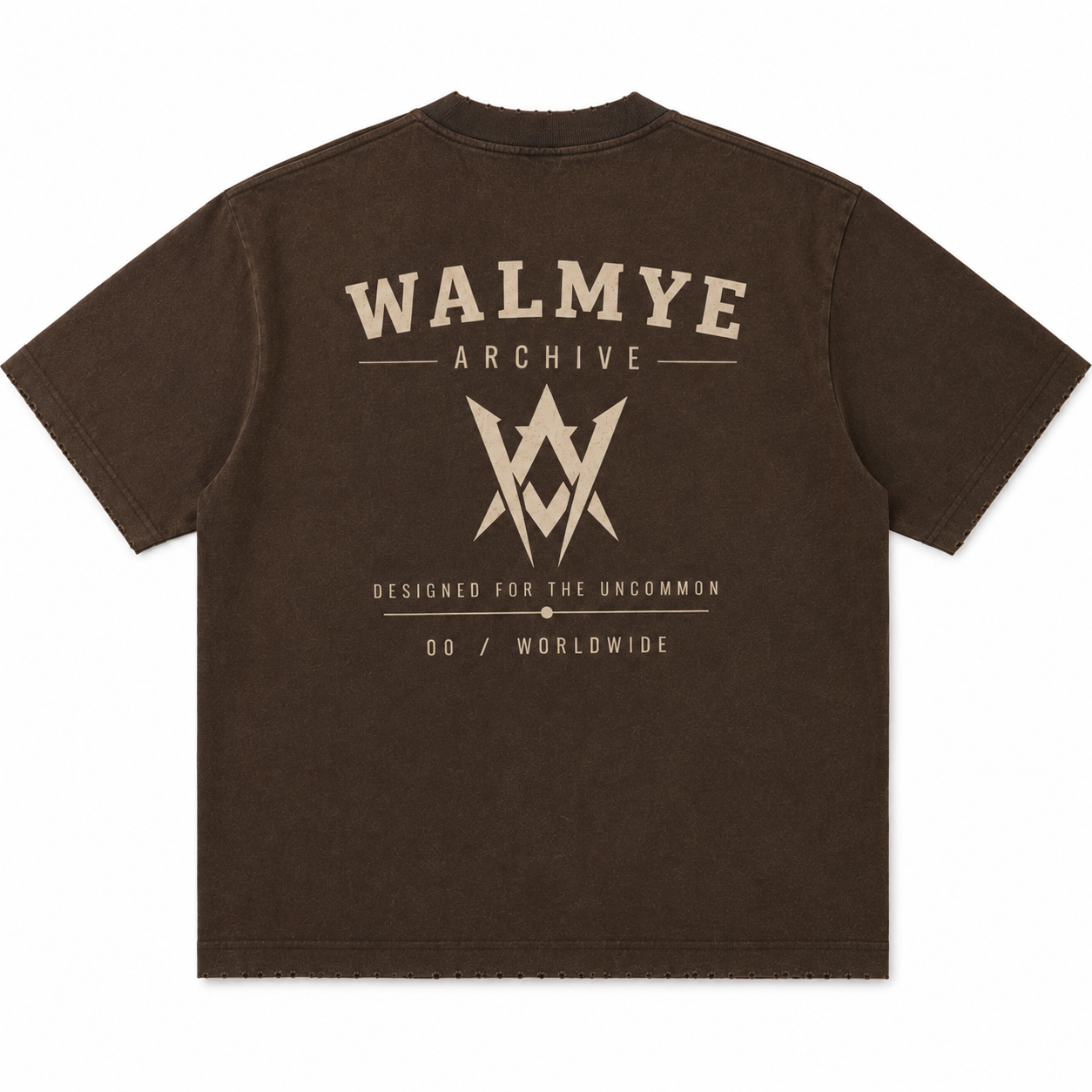 WALMYE Archive Heavyweight Vintage Washed Frayed Tee – Coffee