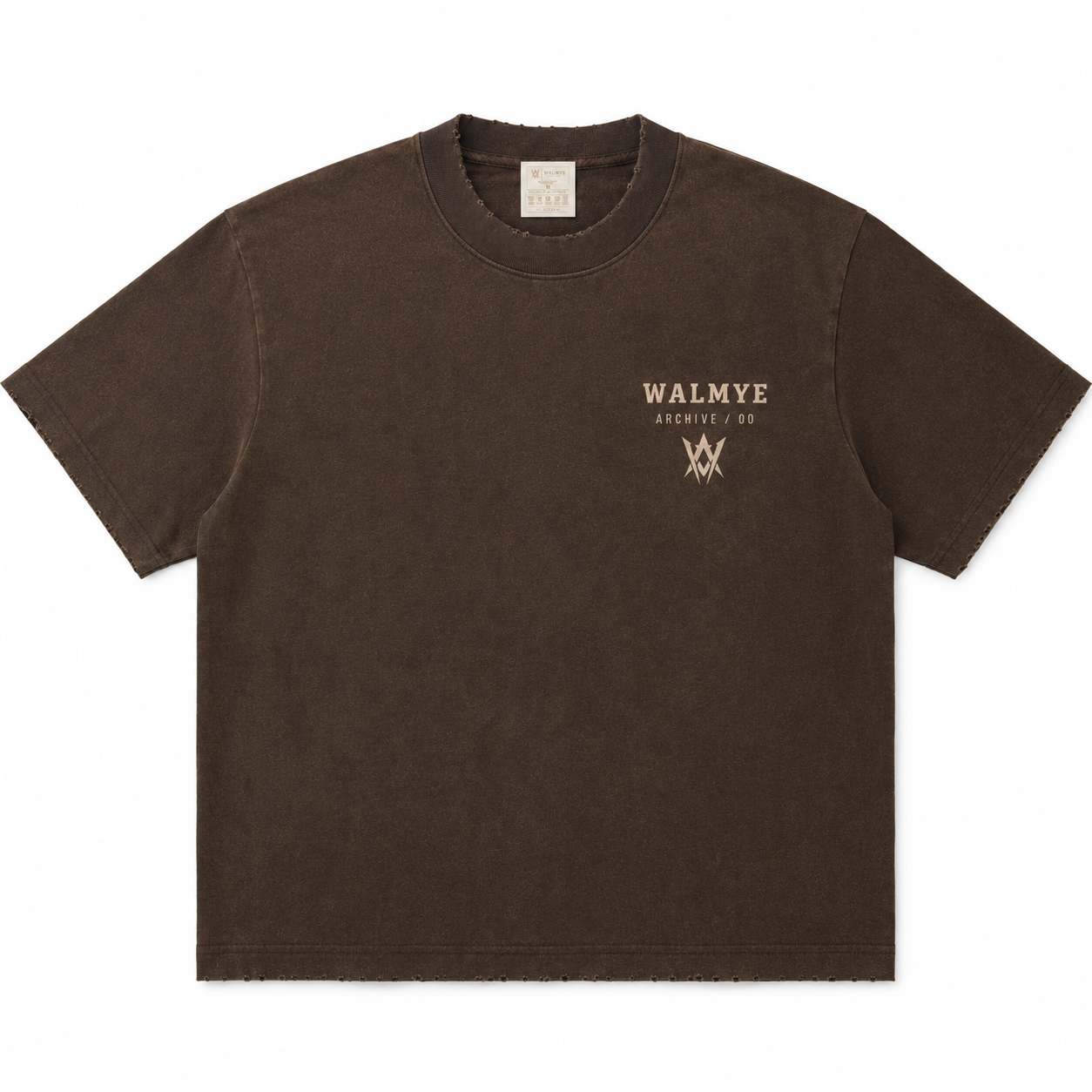 WALMYE Archive Heavyweight Vintage Washed Frayed Tee – Coffee