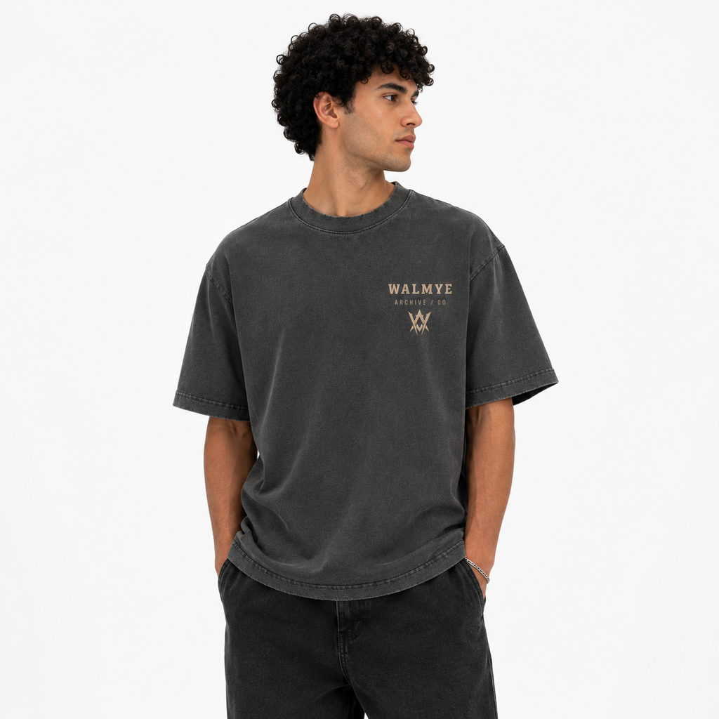 WALMYE Archive Heavyweight Vintage Washed Frayed Tee – Dark Gray