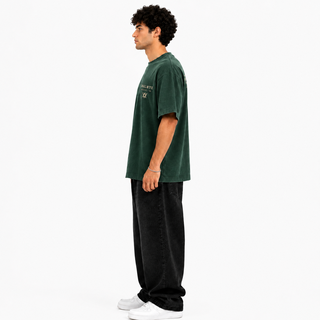 WALMYE Archive Heavyweight Vintage Washed Frayed Tee – Retro Green