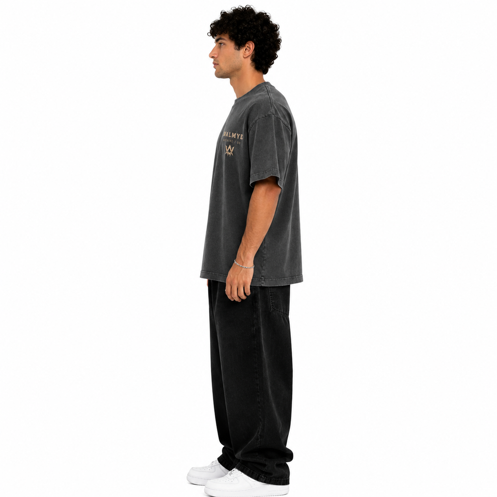 WALMYE Archive Heavyweight Vintage Washed Frayed Tee – Dark Gray