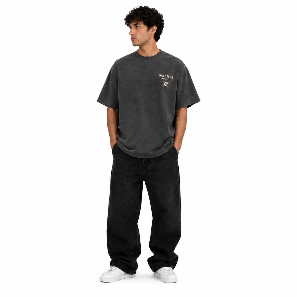 WALMYE Archive Heavyweight Vintage Washed Frayed Tee – Dark Gray