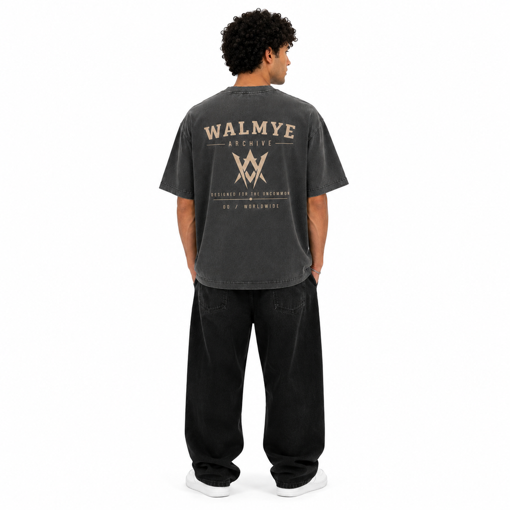 WALMYE Archive Heavyweight Vintage Washed Frayed Tee – Dark Gray