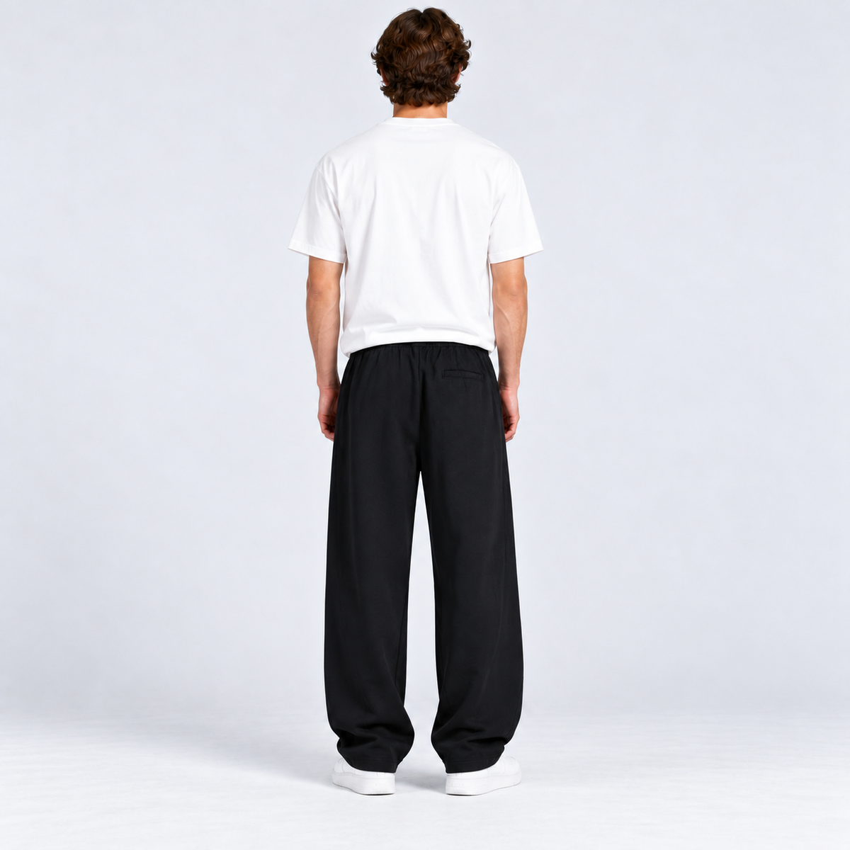 WALMYE Essential Wide-Leg Drawstring Pants in Black - studio product and styling view 2