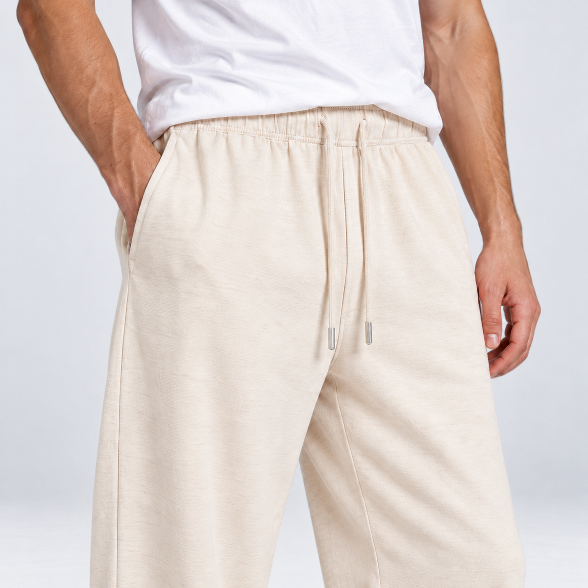 WALMYE Essential Wide-Leg Drawstring Pants in Mild Apricot - studio product and styling view 5