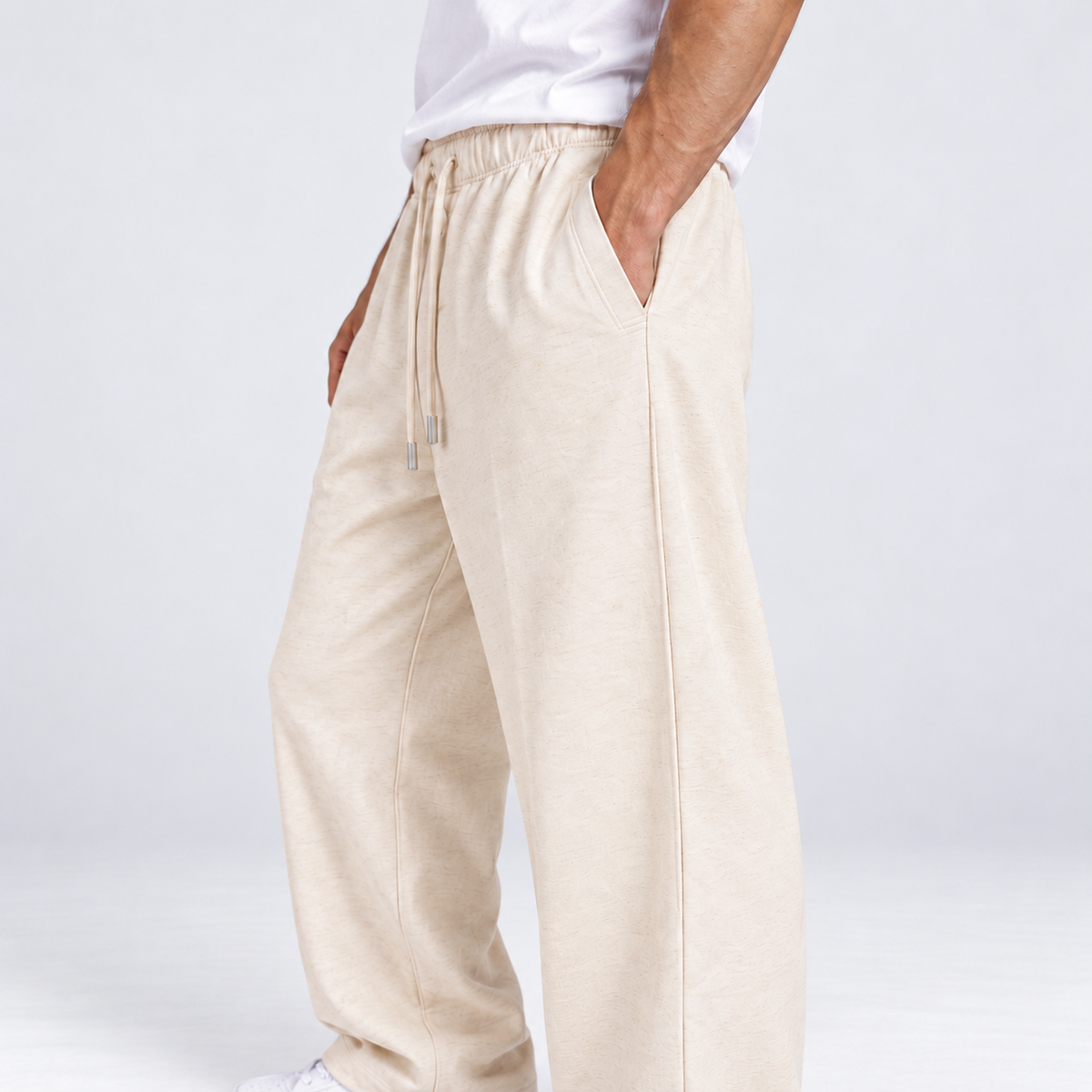 WALMYE Essential Wide-Leg Drawstring Pants in Mild Apricot - studio product and styling view 6