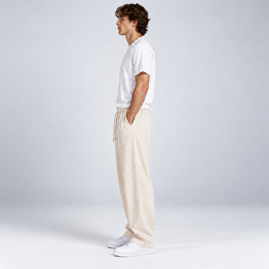 WALMYE Essential Wide-Leg Drawstring Pants in Mild Apricot - studio product and styling view 3