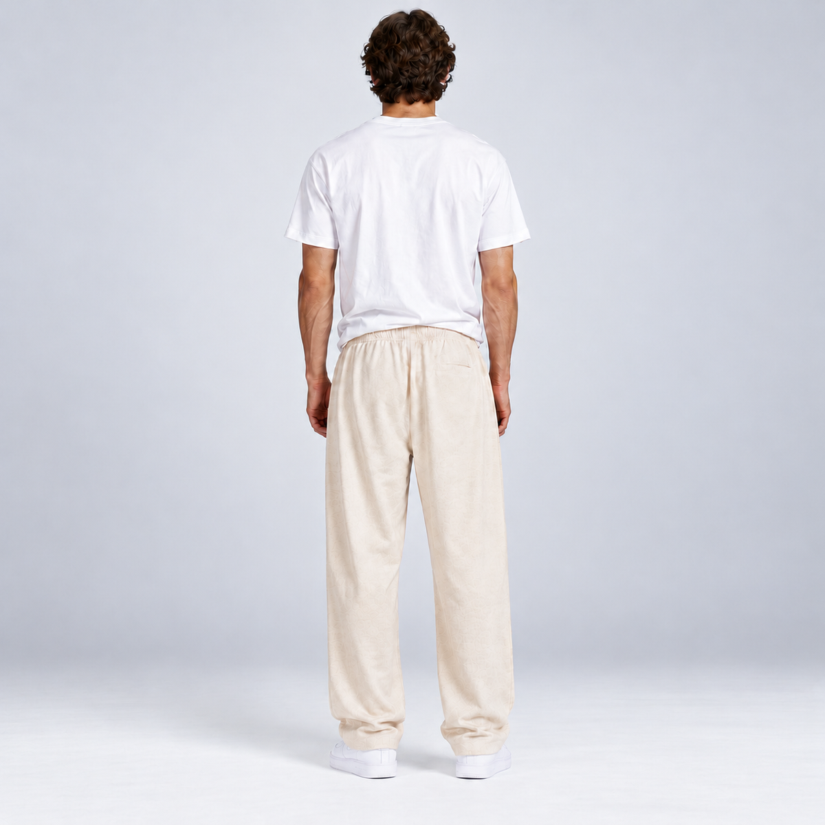 WALMYE Essential Wide-Leg Drawstring Pants in Mild Apricot - studio product and styling view 2