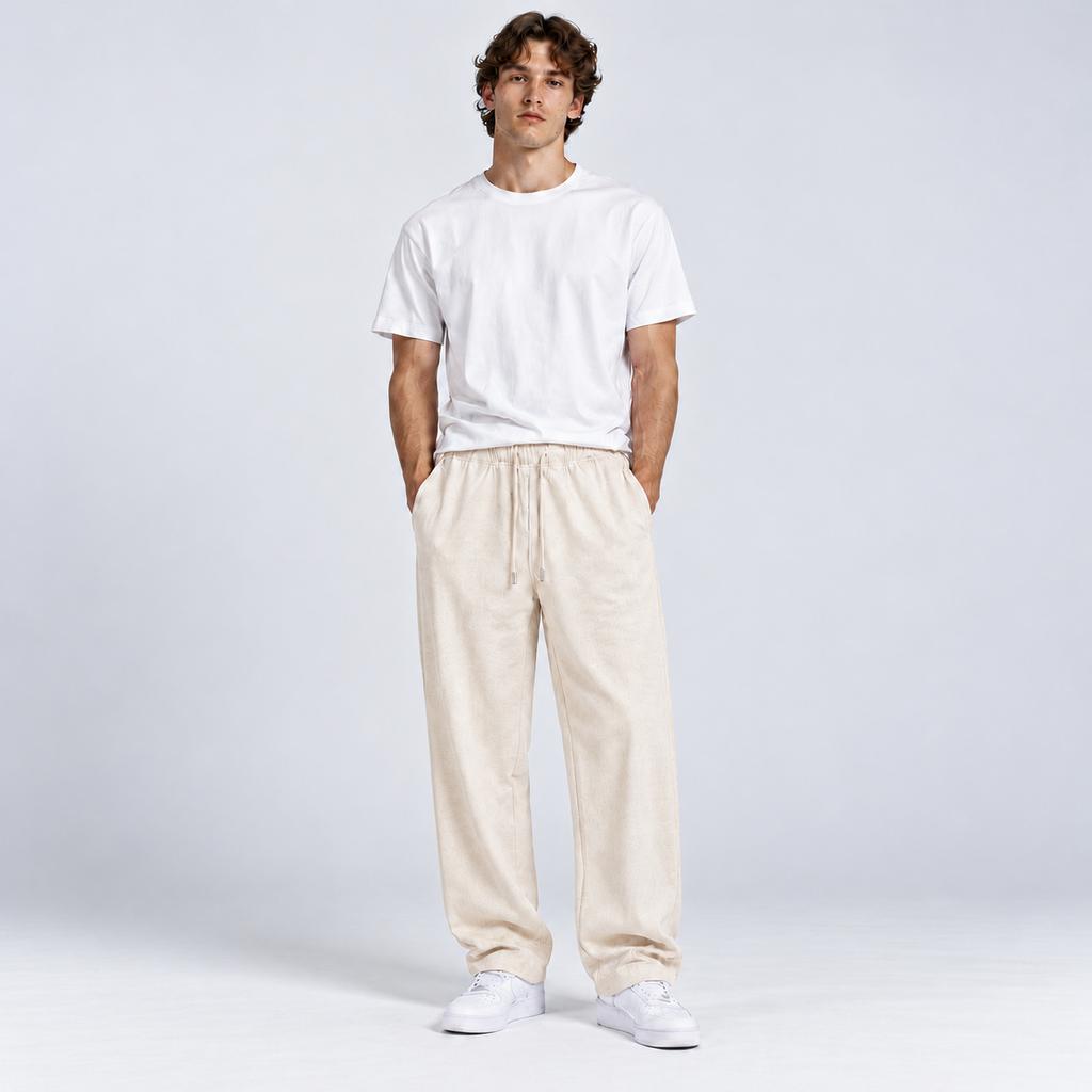 WALMYE Essential Wide-Leg Drawstring Pants in Mild Apricot - studio product and styling view 1