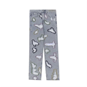 Color Contrast Ripped Embroidered Jeans American Style - WAlMYe #