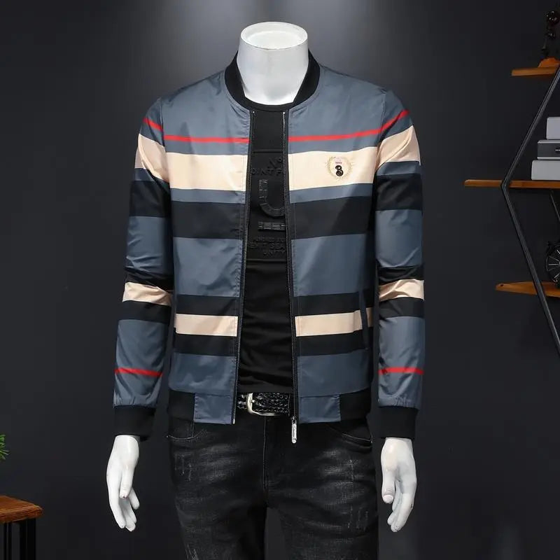 Contrast Striped Jacket Casual Men's Thin Jacket - WAlMYe #