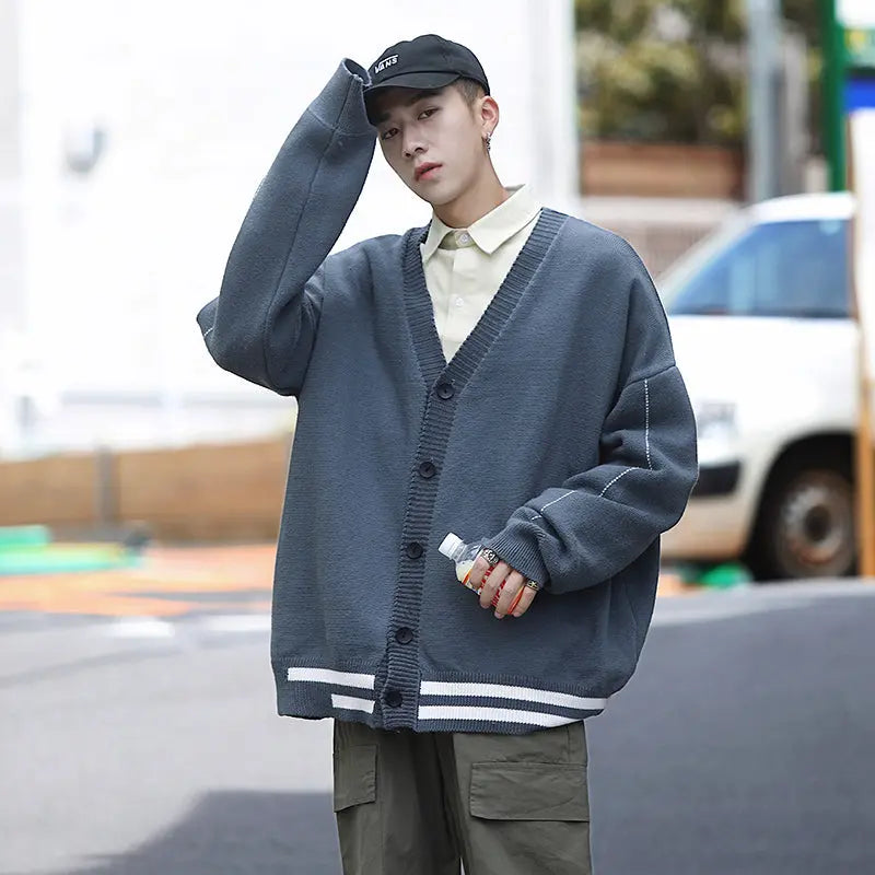 Contrast color sweater cardigan sweater - WAlMYe #