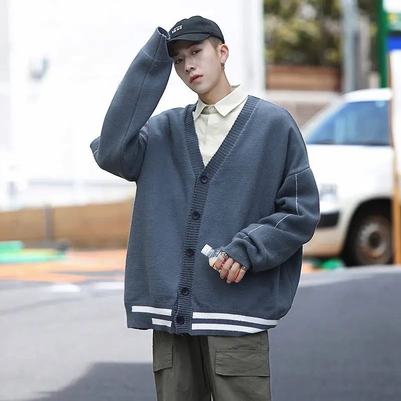 Contrast color sweater cardigan sweater - WAlMYe #