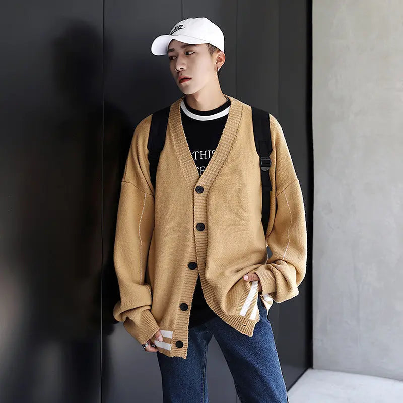 Contrast color sweater cardigan sweater - WAlMYe #