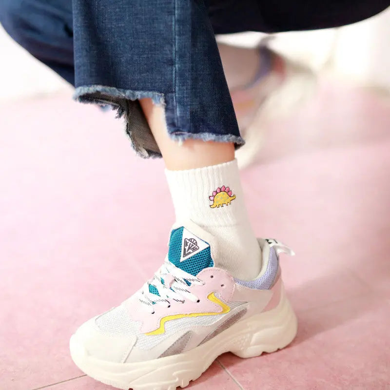 Cotton Mbroidered Dinosaur Women's Tube Socks - WAlMYe #