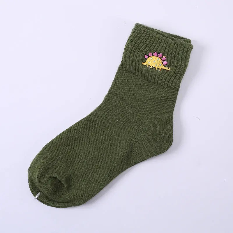 Cotton Mbroidered Dinosaur Women's Tube Socks - WAlMYe #