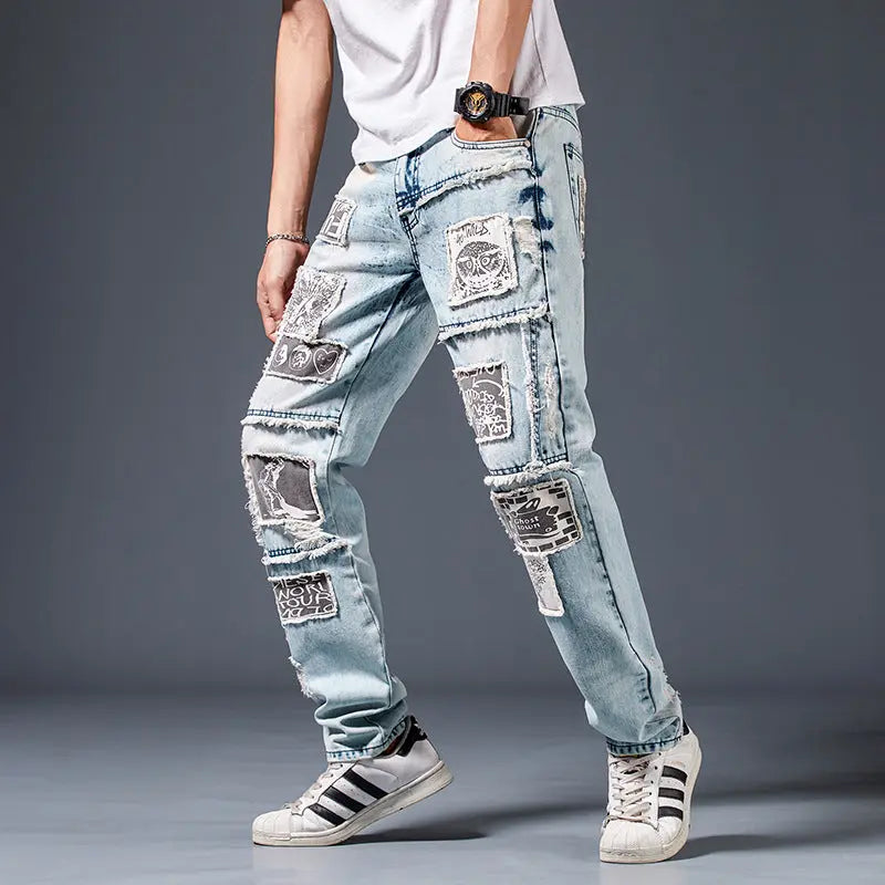 Denim Trousers Men Do Old Patches - WAlMYe #