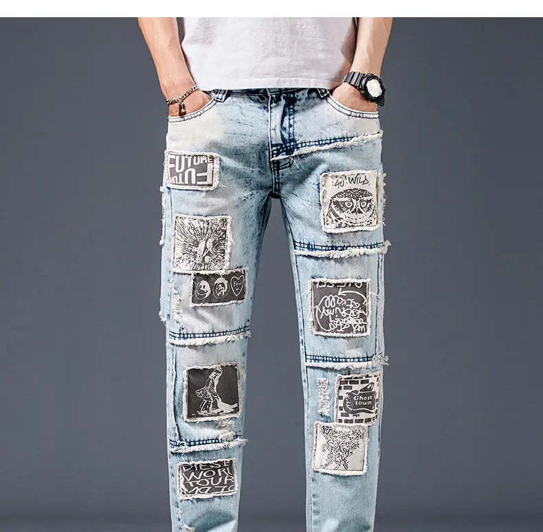 Denim Trousers Men Do Old Patches - WAlMYe #