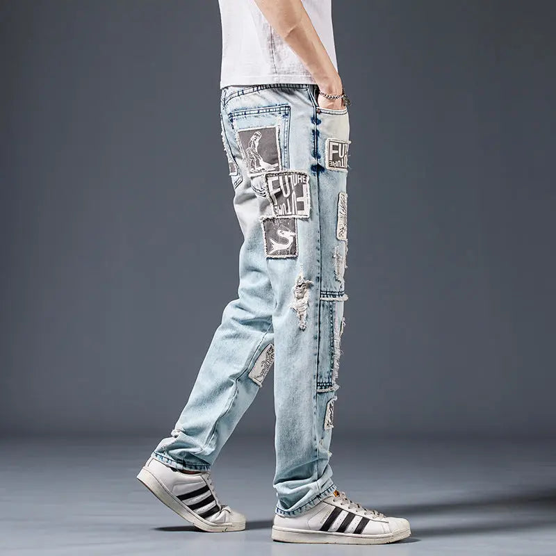 Denim Trousers Men Do Old Patches - WAlMYe #