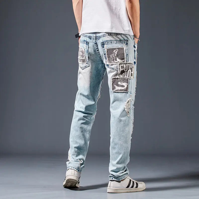 Denim Trousers Men Do Old Patches - WAlMYe #