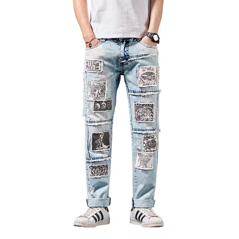 Denim Trousers Men Do Old Patches - WAlMYe #