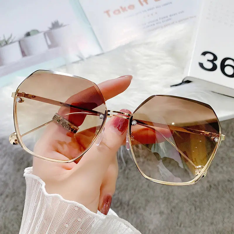 Diamond Cut Edge Rimless Two-tone Sunglasses - WAlMYe #