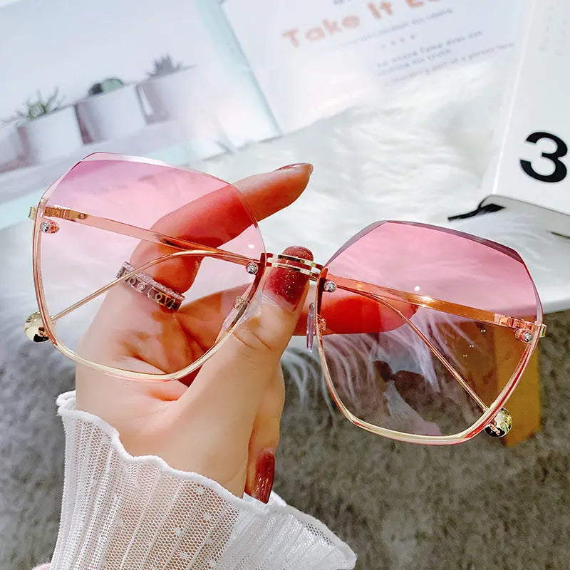 Diamond Cut Edge Rimless Two-tone Sunglasses - WAlMYe #