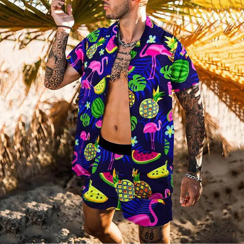 Digital Printing Suit Casual Beach Pants Two-piece Shirt - WAlMYe #