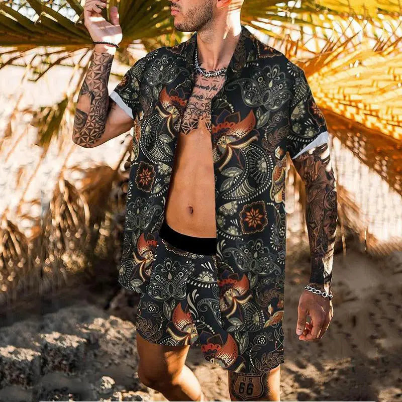 Digital Printing Suit Casual Beach Pants Two-piece Shirt - WAlMYe #