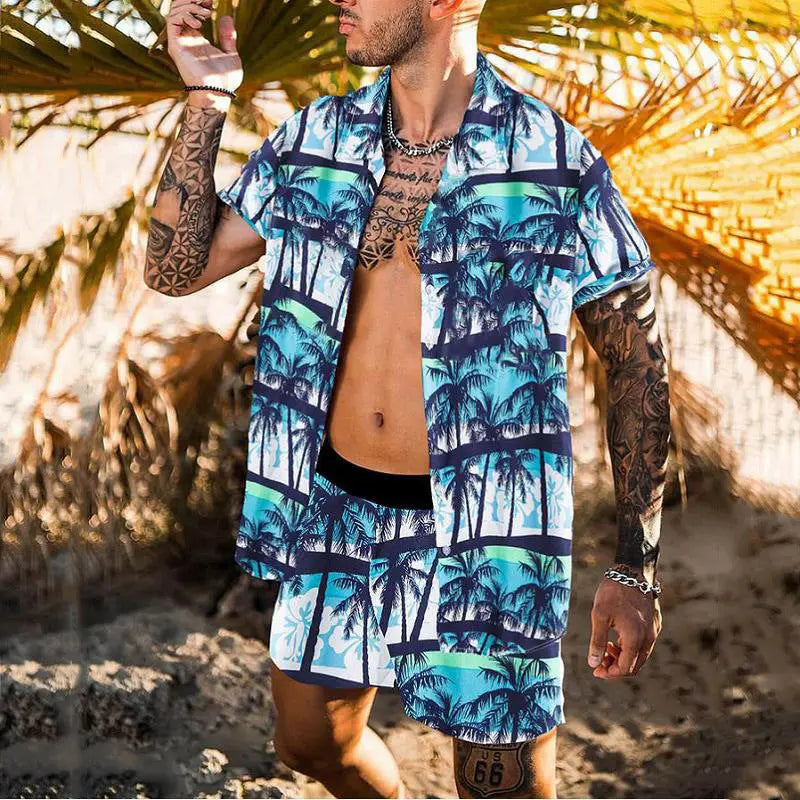 Digital Printing Suit Casual Beach Pants Two-piece Shirt - WAlMYe #