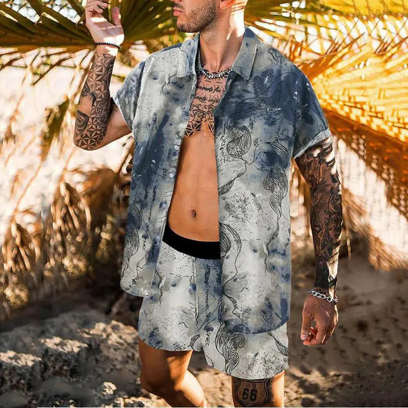 Digital Printing Suit Casual Beach Pants Two-piece Shirt - WAlMYe #