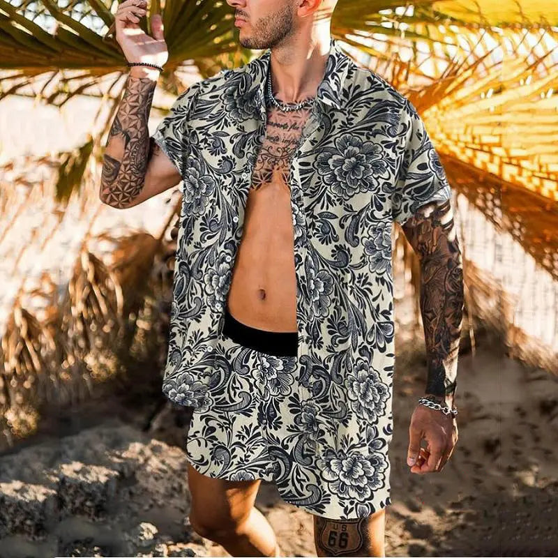 Digital Printing Suit Casual Beach Pants Two-piece Shirt - WAlMYe #