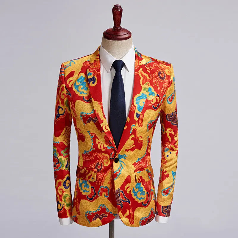 European And American Style Large Size Men's Printed Suit Jacket Korean Casual Cross-Border Amazon Jacket Spring And Autumn Models With A Buckle - WAlMYe #