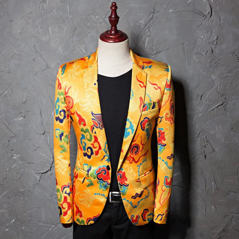 European And American Style Large Size Men's Printed Suit Jacket Korean Casual Cross-Border Amazon Jacket Spring And Autumn Models With A Buckle - WAlMYe #