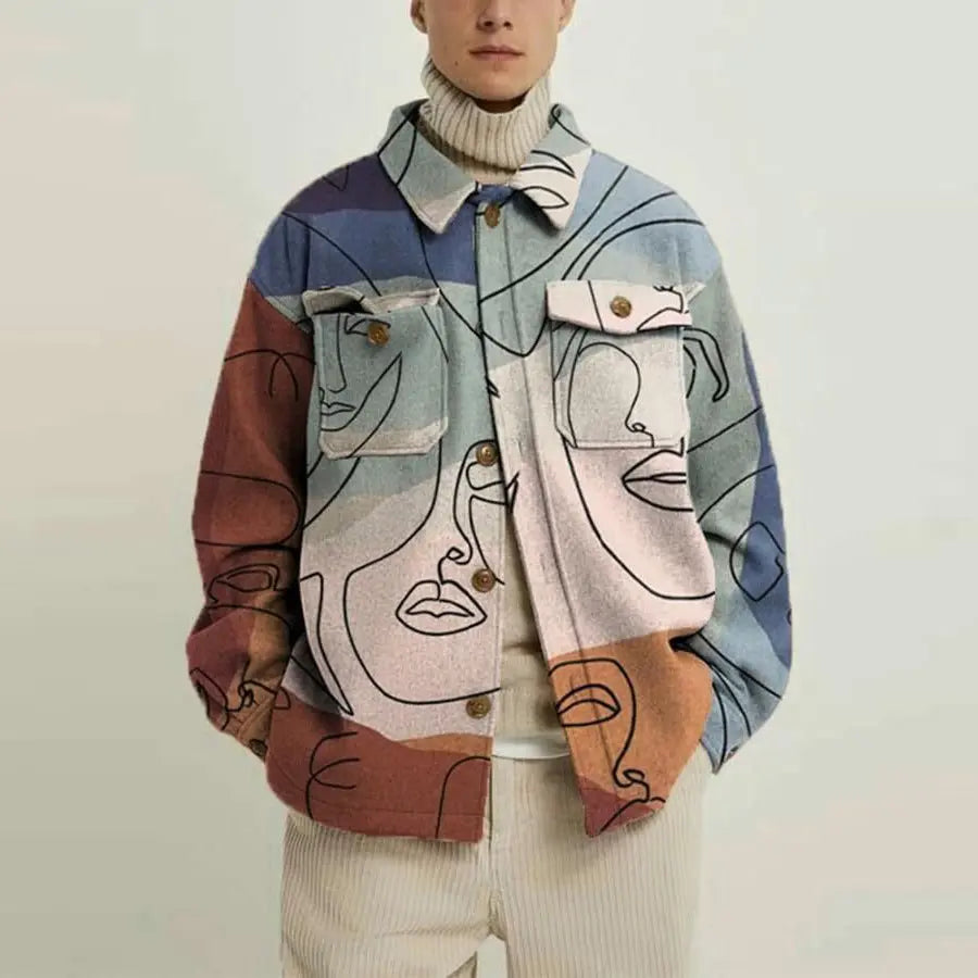 Fashion Trend Lapel Print Jacket Jacket Men - WAlMYe #