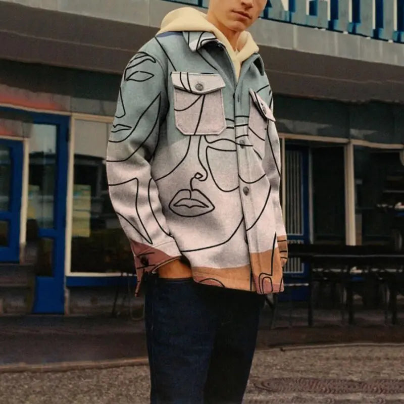 Fashion Trend Lapel Print Jacket Jacket Men - WAlMYe #