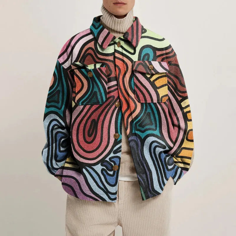 Fashion Trend Lapel Print Jacket Jacket Men - WAlMYe #