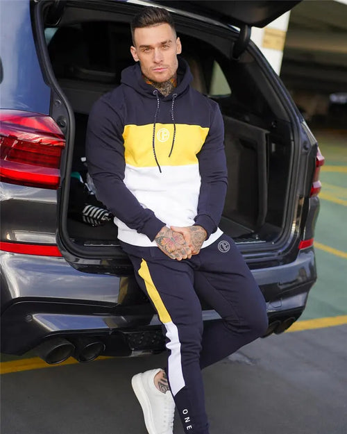 Men's Contrast Hooded Tracksuit – Cotton 2-Piece Set | WALMYE